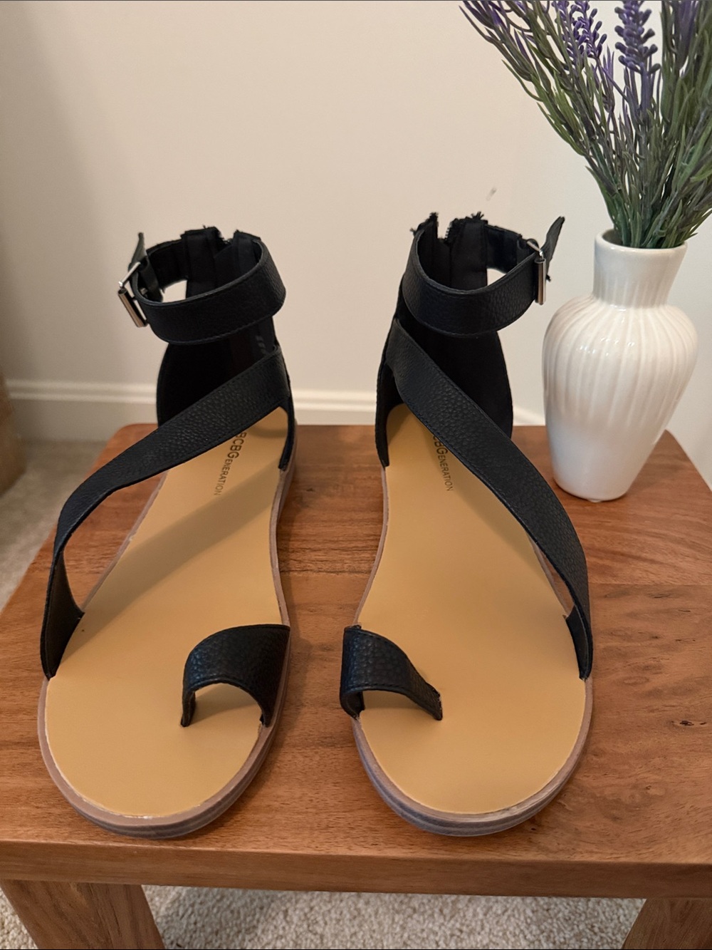 BCBGeneration Black Crisscross Ankle-Strap Sandals - Picture 3 of 7